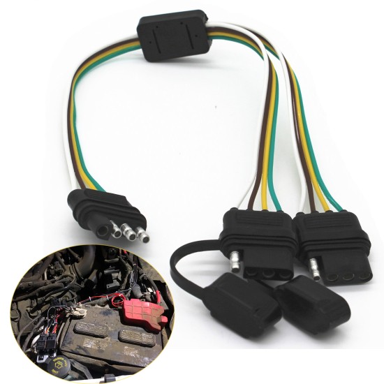 4 Way Y-Splitter Plug Universal For Tailgate Light Bar and Trailer Lights Plug & Play Adapter Extension Harness Wiring Plug 4 Pin Connectors